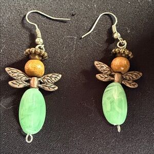 Green and Brown Dragonfly Earrings